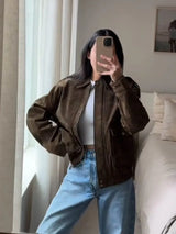 Autumn High Street Brown Women's Coat | Loose Fit Big Pocket Long Sleeve Jacket