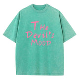 Damen Oversized Washed Cotton Top mit dunklem ästhetischem Letter Print