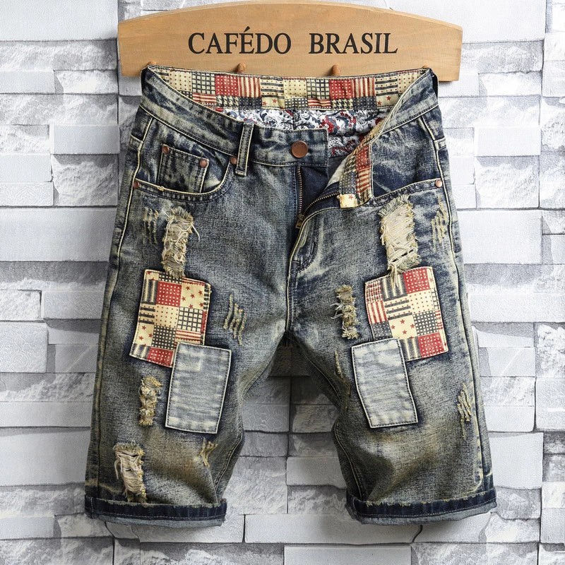 Men’s Ripped Hole Denim Shorts – Summer Thin Cotton Short Jeans