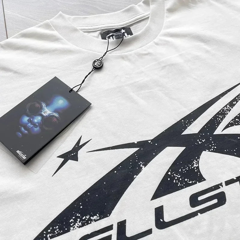 Hellstar Vintage Washed Baumwoll-T-Shirt | Halbarm-T-Shirt mit großem Logo