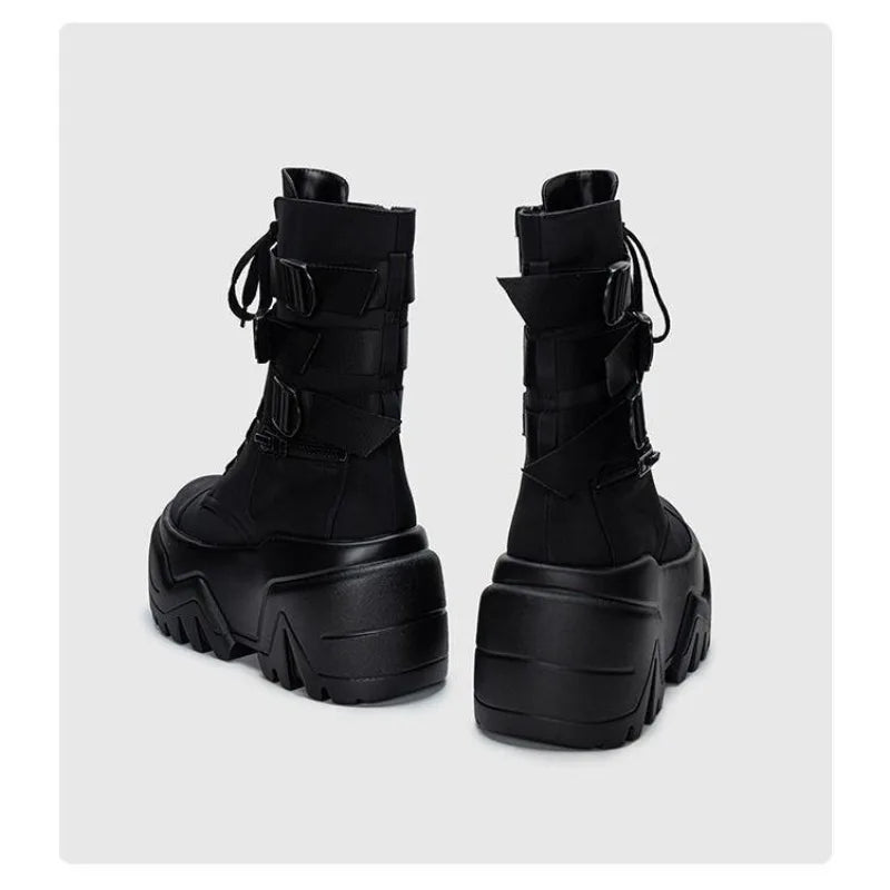 Women’s 9cm Chunky Platform Punk Wedge Ankle Booties