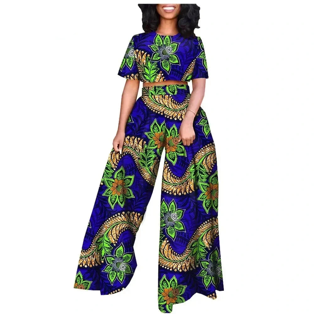 Ankara Print Short Blouse and Pants Tracksuit, Traditional Dashiki Clothing