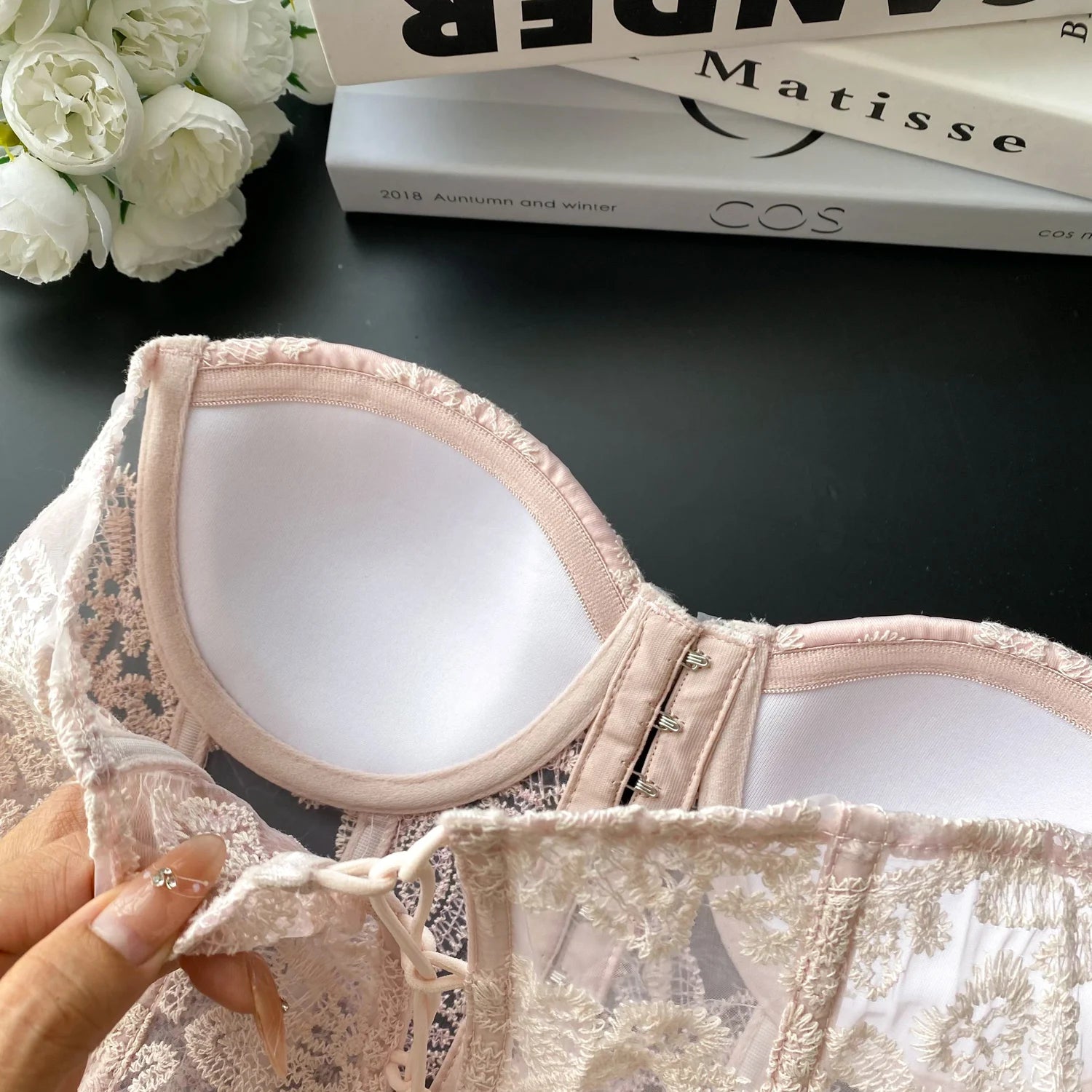 The "L'Amour" French Lace-Up Corset | Floral Embroidery Strapless Top