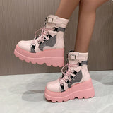 Women’s Gothic Belt Buckle Platform High Wedge Zip Punk Cosplay Ankle Boots