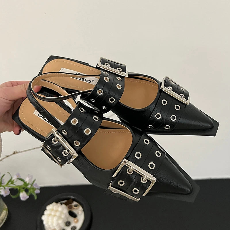 Damen Luxus-Spangenschuhe – Designer Flats mit spitzer Zehe und Schnalle