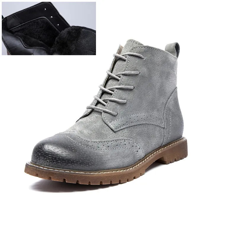 Damen Stiefeletten aus echtem Leder – Retro-Stiefeletten aus Wildleder im britischen Stil