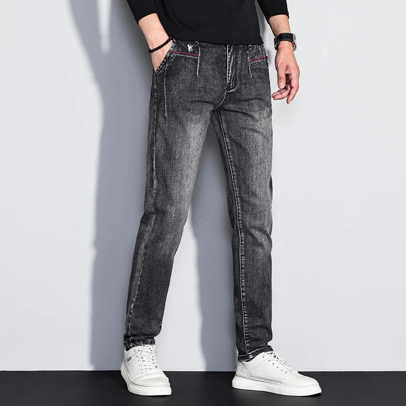 Herren Slim Fit Stretch Jeans | Vintage Korean Style Straight Denim