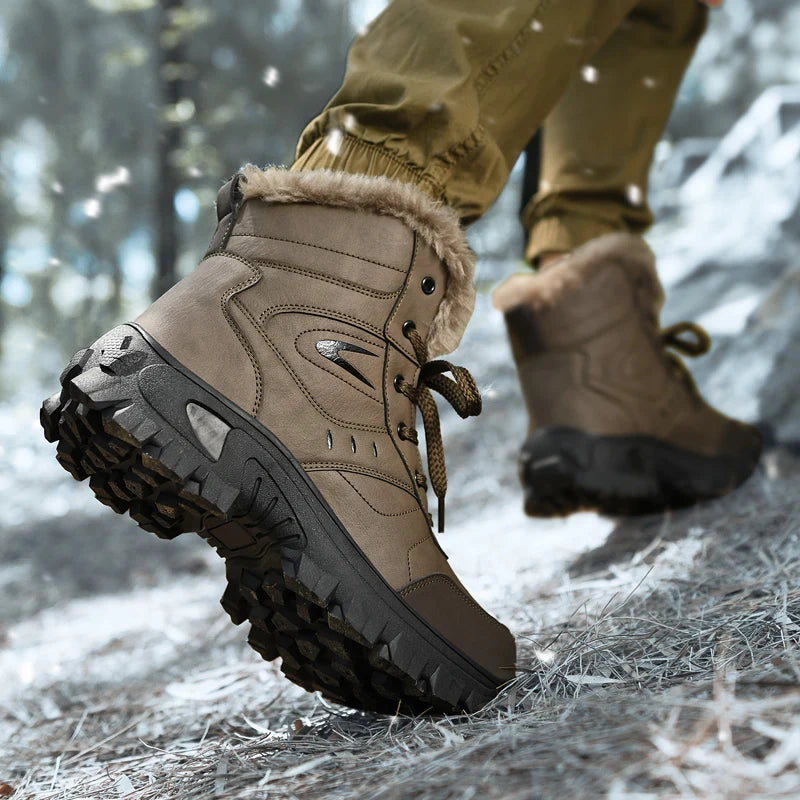 Herren Winterstiefel: Braun & Schwarz Wasserdichte Schneestiefel, Warmes Plüschfutter Rutschfeste Outdoor-Wanderschuhe