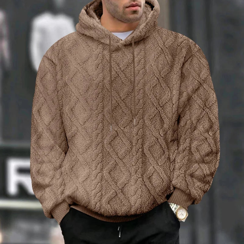 Herren Jacquard-Kapuzenpullover – Doppelseitiger Samt-Thermo-Pullover