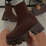 Damen-Strick-Plateau-Stiefeletten – Winterwarme kurze Sockenstiefel