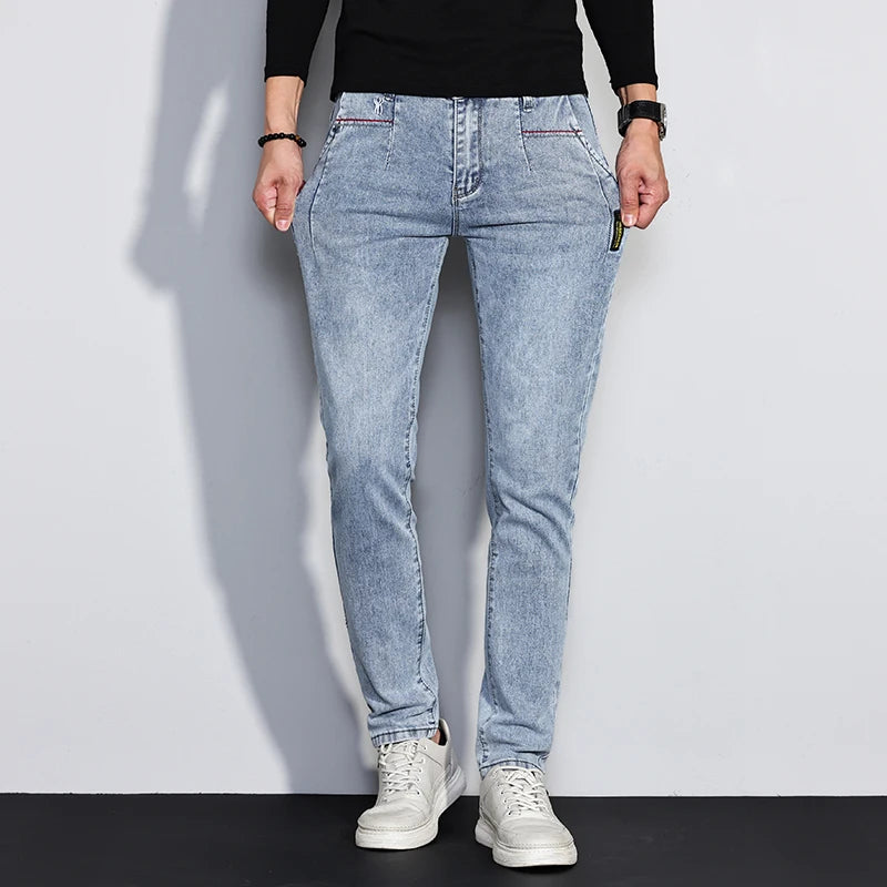 Herren Slim Fit Stretch Jeans | Vintage Korean Style Straight Denim