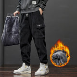 Men’s Winter Fleece Corduroy Cargo Pants – Thick Warm Work Trousers