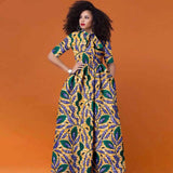 Afrikanisches Ankara Maxikleid für Damen | Halbarm High Waist Kleid mit traditionellem Print