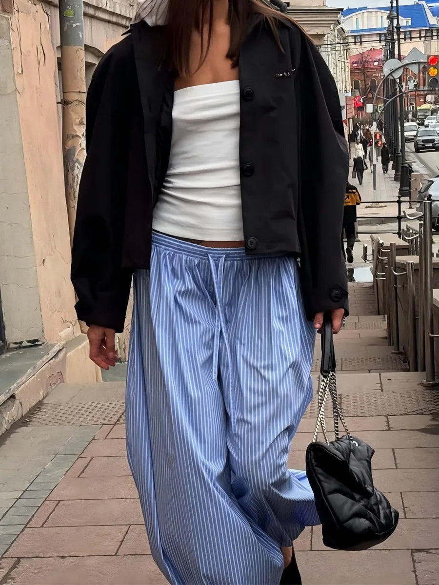 Striped Lace-Up Casual Women's Pants – Patchwork Loose Streetwear Trousers