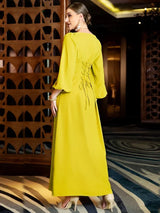 Muslim Dress Caftan with Embroidery – Lantern Sleeve Bandage Dress