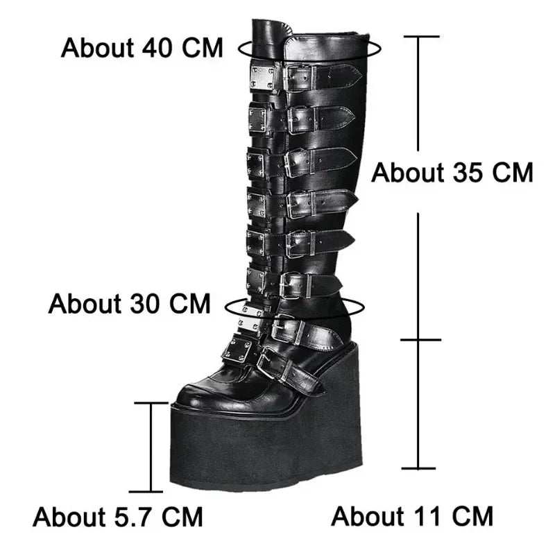 Women’s Gothic High Wedge Platform Mid-Calf Boots