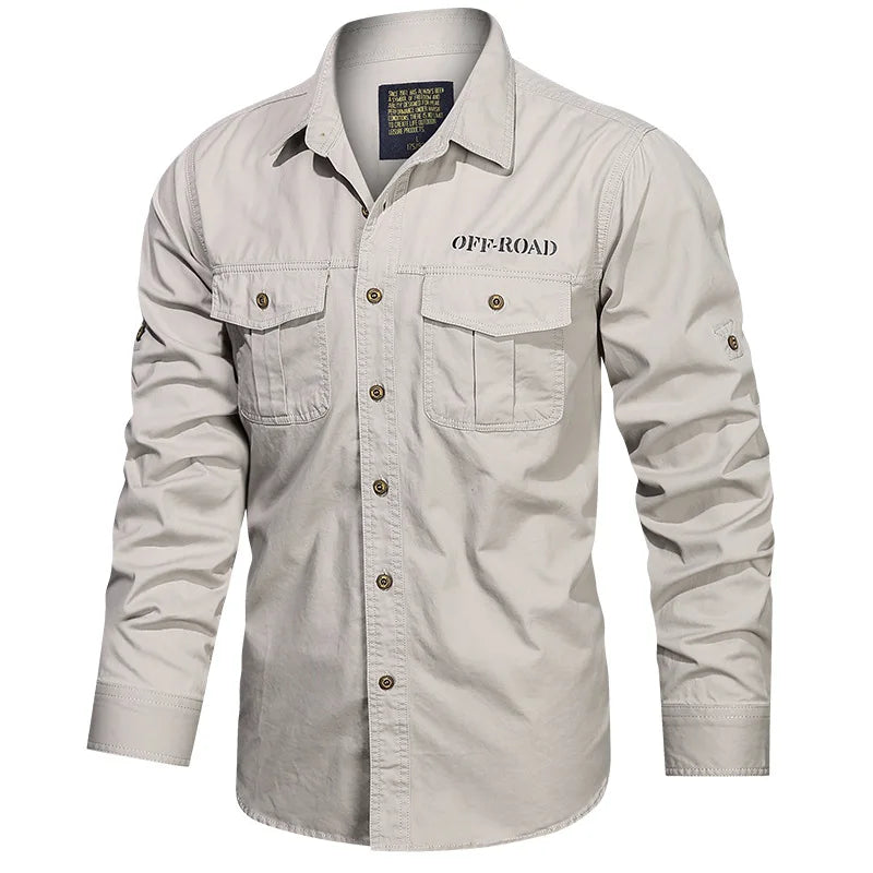 Men’s Pure Cotton Loose Fit Long Sleeve Tooling Cargo Shirt