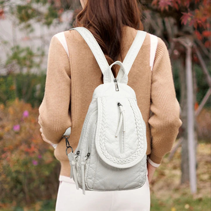 Hochwertiger kleiner Rucksack aus weichem Leder | Damen-Umhängetasche mit mehreren Fächern