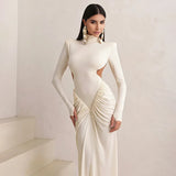 Sexy rückenfreies Rollkragen-Maxikleid – Damen Abendkleid Langarm Party