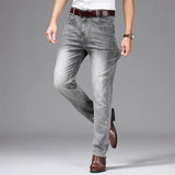 Herren Graublaue Ausgefranste Dünne Jeans | Klassischer Stil Business Fashion Denim