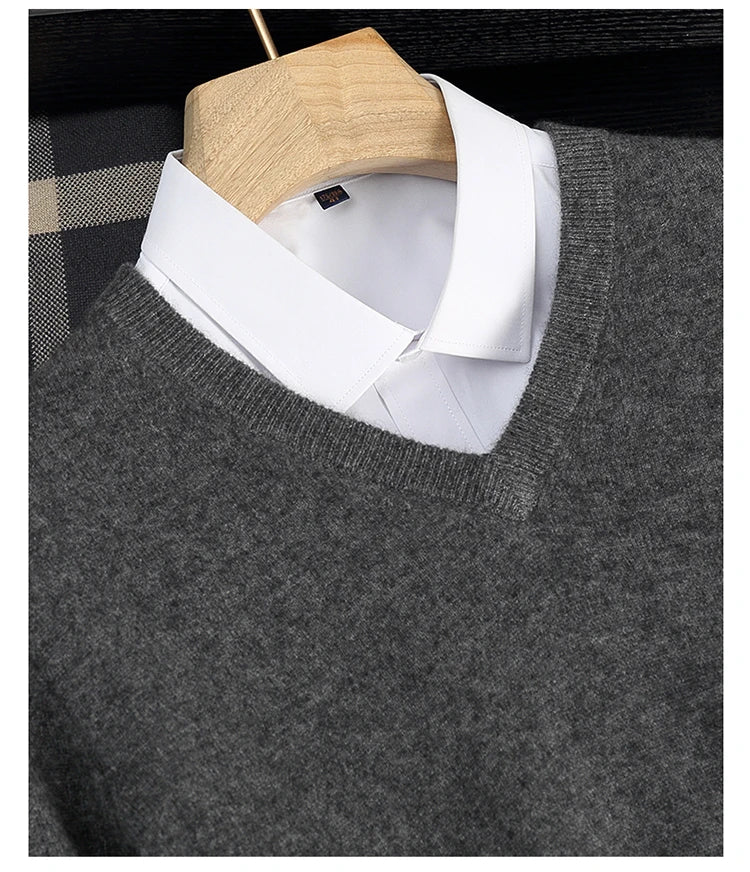 Herren Pullover aus 100 % reinem Kaschmir – Herbst Winter verdickter V-Ausschnitt Pullover