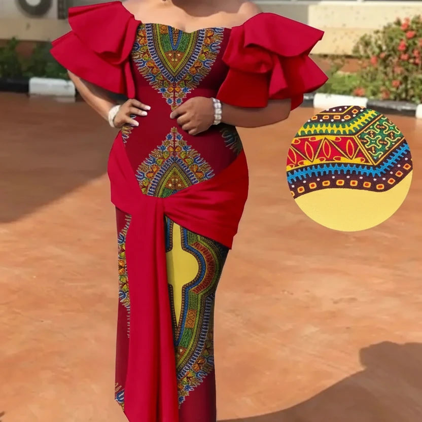 African Strapless Off-Shoulder High Waist Ankara Dress for Women