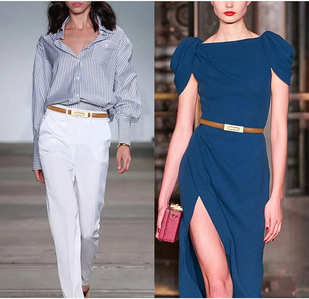 Der „Perfect Fit“ Skinny Gürtel: Verstellbarer Ledergürtel für Damen – Elegante goldene Schnalle