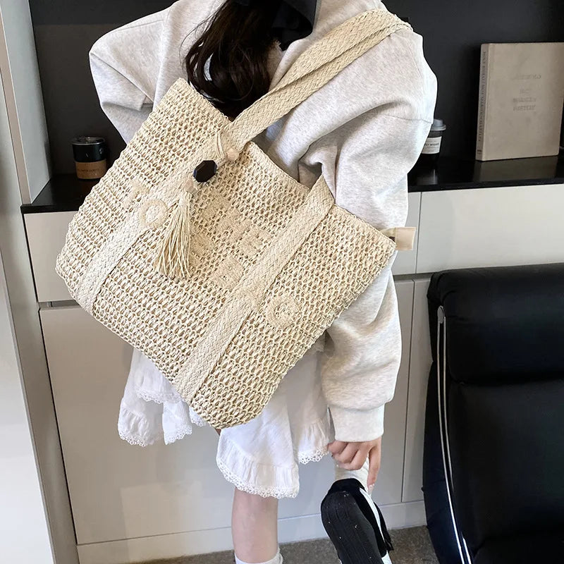 Hand-Woven Summer Tote Bag | Fashion Handmade Large Capacity Shopping Handbag