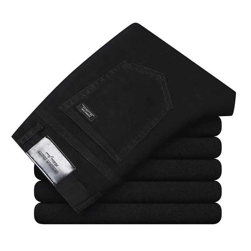 Classic Men's Straight Jeans | Streetwear Soft Black & Blue Denim Pants