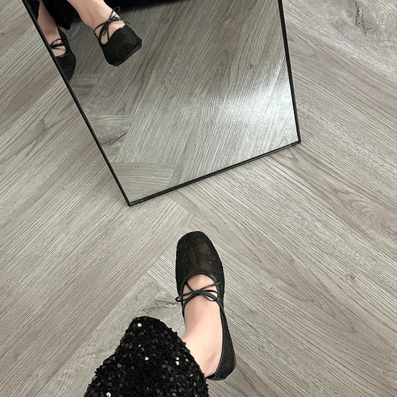 Damen Mary Jane Ballerinas – Atmungsaktive Schmetterlingsknoten Fashion-Schuhe