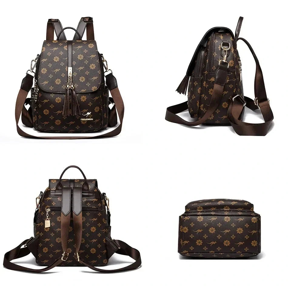 Luxury High-Quality Leather Women's Backpack | Designer Fashion Printing Bag