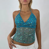 Y2K Pailletten-Cami-Top für Damen – Ärmelloses Tanktop mit Perlen und Strasssteinen