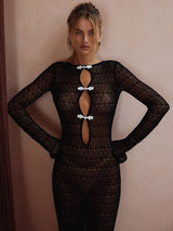 Women’s Hollow Sheer Maxi Dress – Sexy Backless Lace-Up Resort Dress