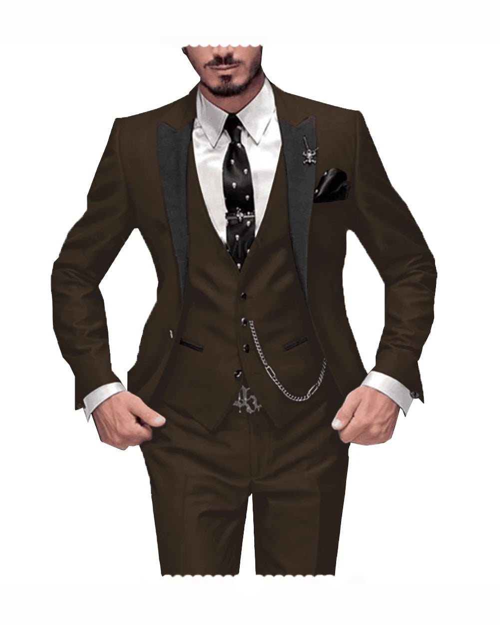 Herren 3-teiliger Slim Fit Anzug – Gentleman Hochzeits-Smoking, Reverskragen Bräutigam Terno Set