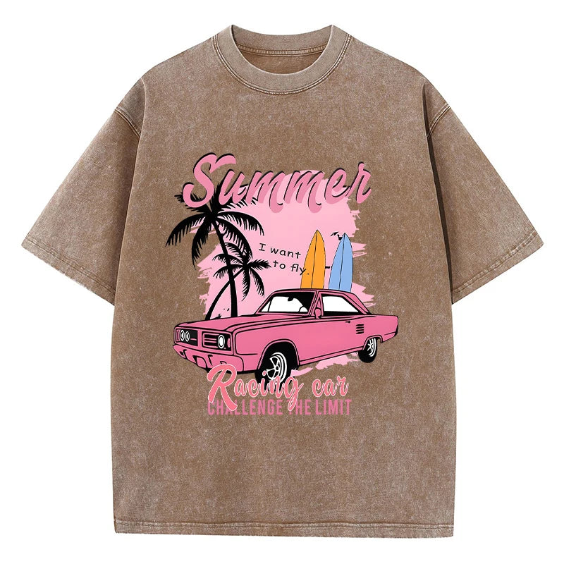 Racing Car Challenge Baumwoll-Used-T-Shirt | Vintage-Grafik-T-Shirt für Damen