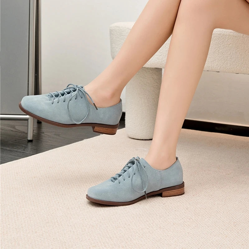 Damen Oxford-Schuhe aus echtem Wildleder – Britischer Stil Schnür-Loafer