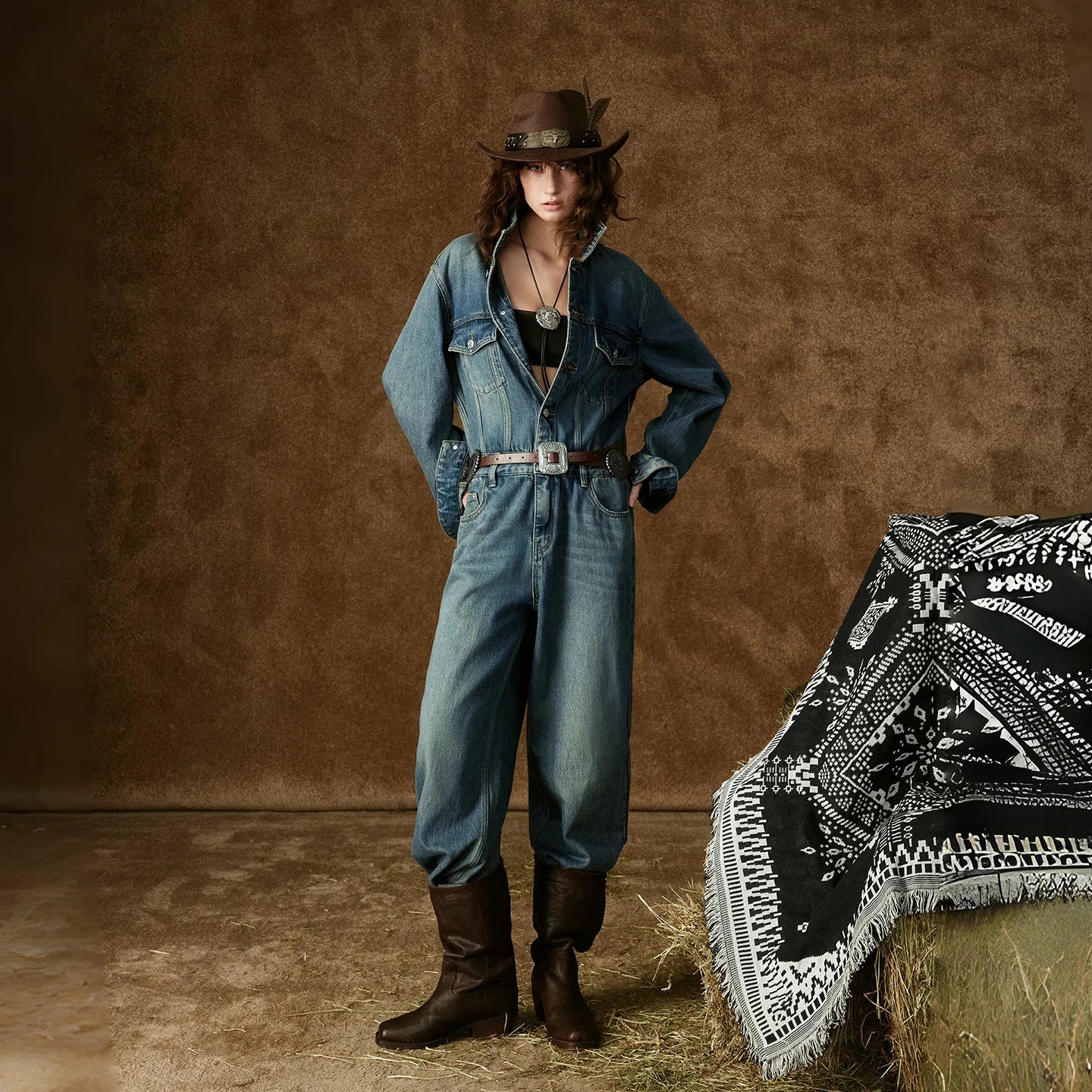 Women's 100% Cotton Denim Jumpsuit New Winter 2025 Long Sleeve Onesie