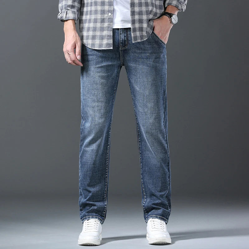 Herren Business Loose Straight Jeans | Fashion Stretch Denim Marken Hosen