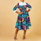 African Elegant Ankara Print Half Sleeve Dashiki Casual Women’s A-Line Midi Dress