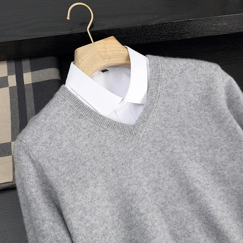 Herren Pullover aus 100 % reinem Kaschmir – Herbst Winter verdickter V-Ausschnitt Pullover