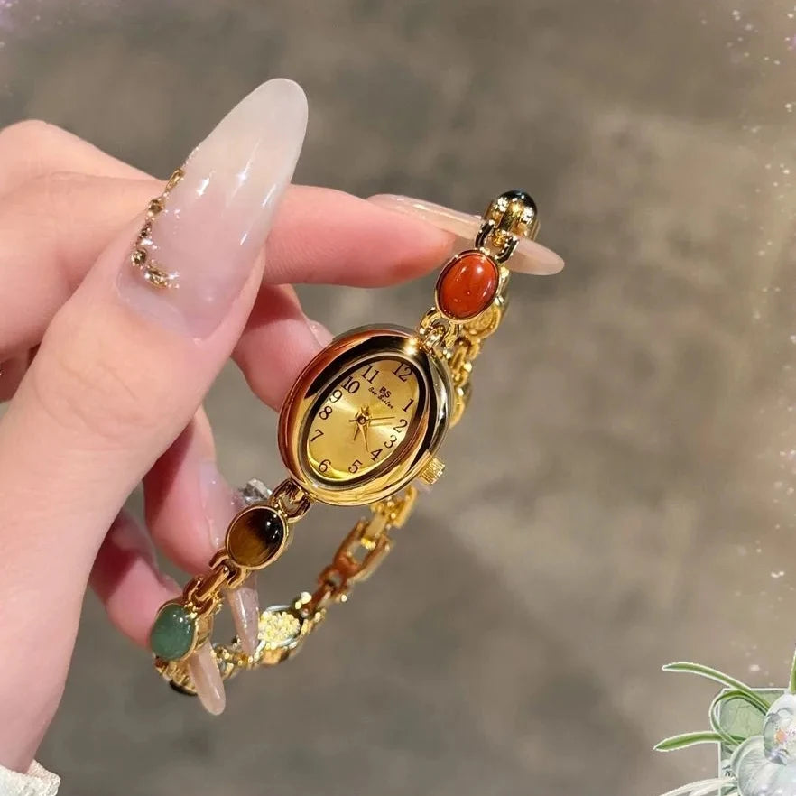 Vintage Damen-Armbanduhr aus Jade – Natürliches Jadeit-Armreif-Uhr