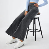 Women’s Wide-Leg Denim Jeans – Elastic Waist Long Straight Trousers