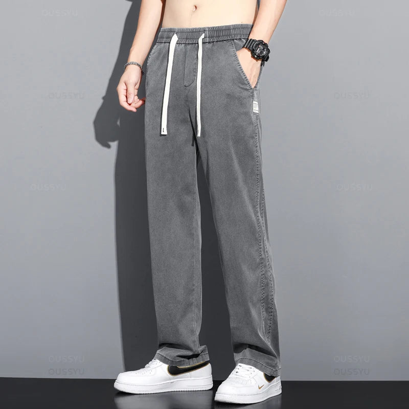 Men’s Thin Soft Lyocell Wide Leg Pants – Loose Straight Casual Trousers
