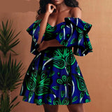 African Off-Shoulder Mini Dress High-Waist Ankara Party Dress For Women