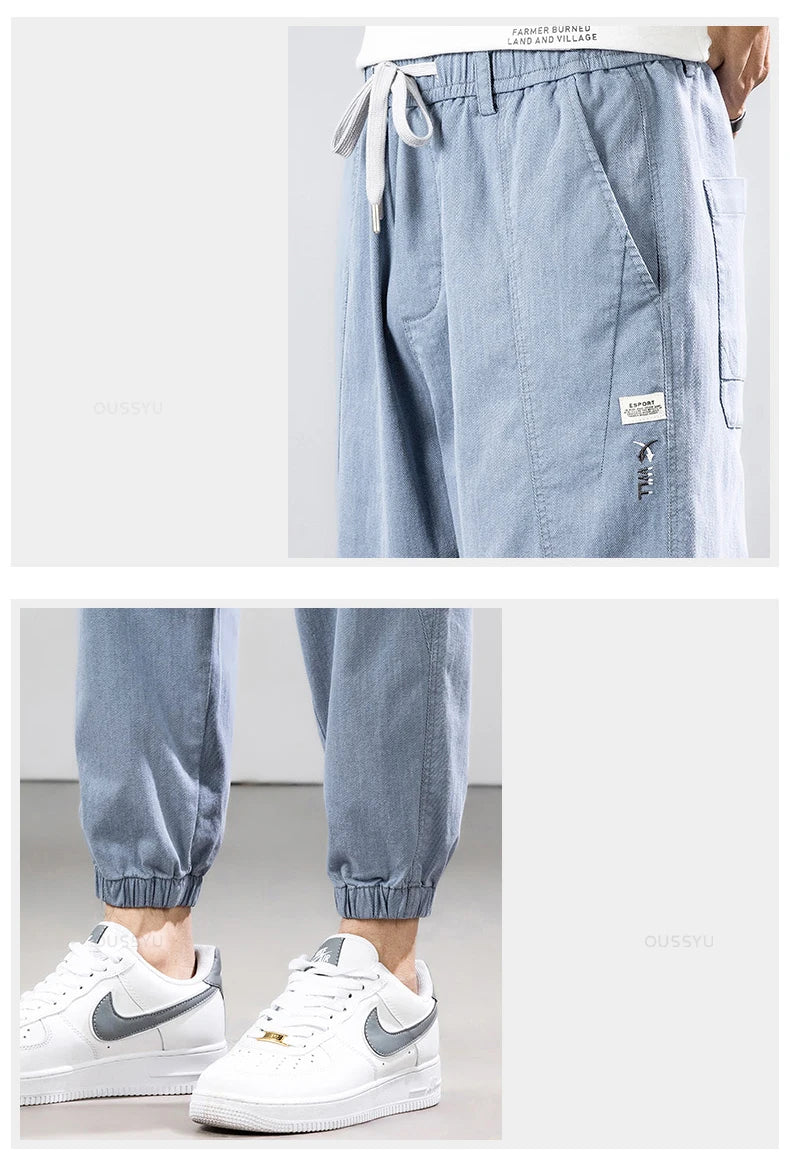 Men’s Summer Thin Cotton Cargo Pants – Stretch Ankle Length Casual Trousers