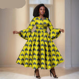 Das Maxi-Kleid "Aura": Kühnes afrikanisches Print-Kleid mit dramatischen ausgestellten Ärmeln