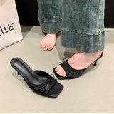 Summer Floral High Heels – Women’s Fashion Square Toe Slippers