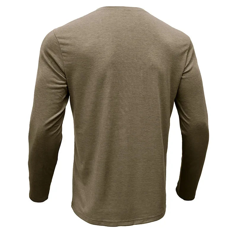 Europäische und amerikanische Herren Langarm Rundhals-T-Shirts Amazon Herren Base Layer Top Außenhandel Herren T-Shirt Henry-Kragen