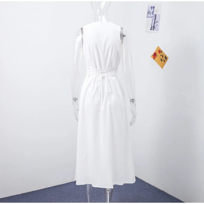 Women’s Elegant Sleeveless Long Dress – Slim Fit Solid O-Neck Maxi