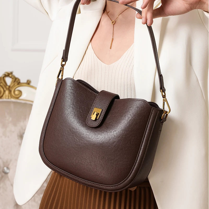 Luxury Natural Cowhide Genuine Leather Shoulder Bag | Soft Designer Handbag